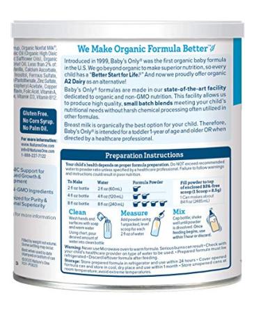 Organic Baby's Only Premium Dairy Toddler Formula - 12.7 Oz Non-GMO, USDA Organic, Clean Label Project Verified - Buy Online on GoSupps.com