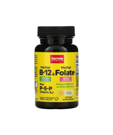 Jarrow Formulas Methyl B-12 & Methyl Folate - 100 Chewable Tablets Lemon - Pack of 2 - Bioactive Vitamin B12 & B9 - Supports Energy Production Brain Function & Metabolism - 200 Total Servings