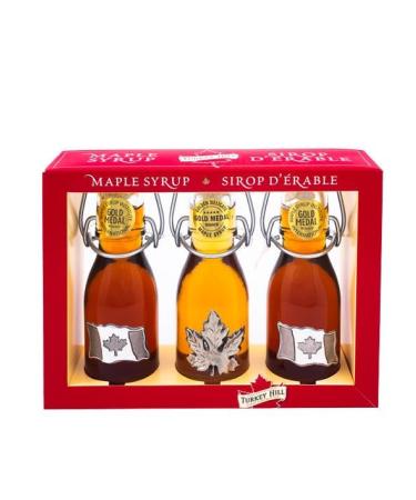 TURKEY HILL SUGARBUSH 100% Pure Maple Leaf Syrup Natural Ingredients Cruchon Junior Golden Delicate and Grade A Dark Robust Taste 100ml (Pack of 3)