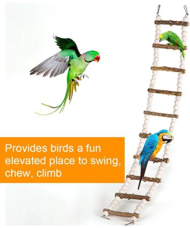 Phiezc Bird Toys - Wooden Ladders & Cage Accessories for Budgies Nymphicus & Cockatoos | 10-Part 64 cm Ladder - Buy Online on GoSupps.com