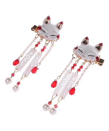 GARVALON 1 Pair Fox Tassel Clip Women Tassel Hair Clip Animal Hair Clip Tassel Drop Barrette Chinese Hair Accessories Chinese Tassel Hairpin Alligator Hair Clips Dangle Tassel Hair Clip