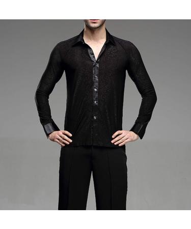 YILINFEIER Men's Professional Black Latin Dance Shirt with Long Sleeves and Lapel Collar - Buy Online on GoSupps.com