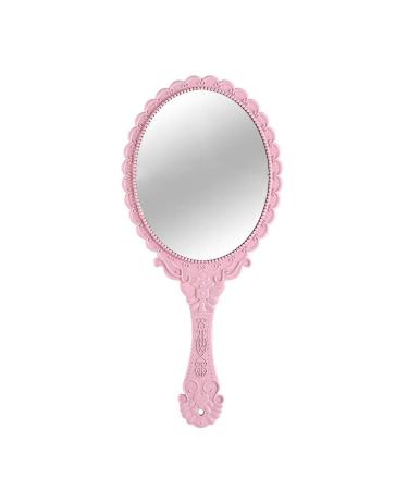 Hand Mirror Vintage Handheld Mirror with Handle Vanity Makeup Mirror Travel Mirrors (oval  Pink)