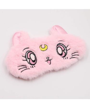 Cartoon Cat Eye Sleep Mask Plush Blindfold in Pink, White, and Black - Buy Online on GoSupps.com