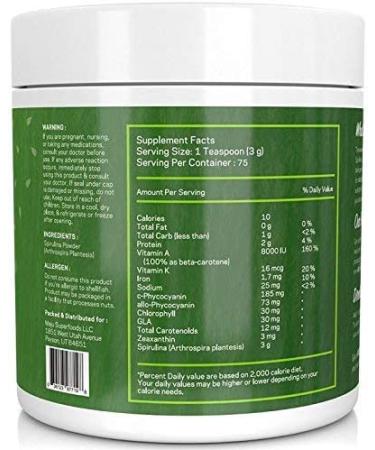 Maju Spirulina Powder - Microcystin Free, USA Grown, Non-Irradiated, Non-GMO - Vegan Green Protein 8oz - Pesticide-Free Superfood - Buy Online on GoSupps.com