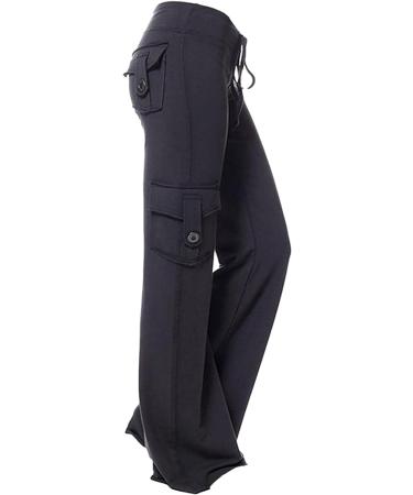 Women's High Waist Wide Leg Cargo Pants with Pockets - Black Medium - Buy Online on GoSupps.com