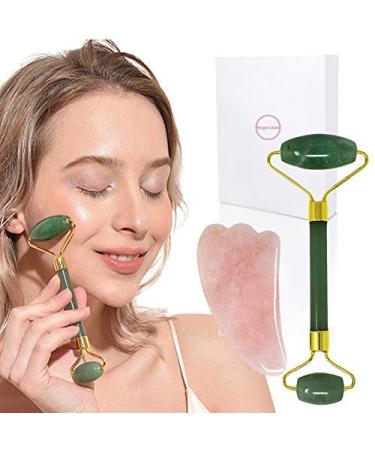 Jade W3915 Massage device with double-headed scooter natural pink opal stone for losing weight neck anti-wrinkle massager skin care tools with Guasha tool in gift box pink