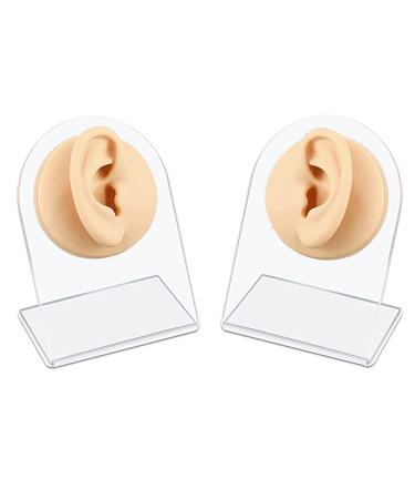 2Pcs Soft Silicone Ear Model  TOUNALKER Reused Flexible Ear Mold Fake Ear with Acrylic Stand Ears Stud  Simulation Rubber Ear for Piercing Practice Jewelry Display (Skin Color)