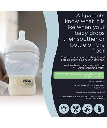 Vital Baby Hygiene AQUAINT Sanitising Water - Kills 99.9% of Germs - Baby Safe - No Alcohol, Fragrance, or Harmful Chemicals - Safe to Swallow - Ideal for Baby Bottles, Soothers, Toys, & Surfaces - Vegan - Buy Online on GoSupps.com