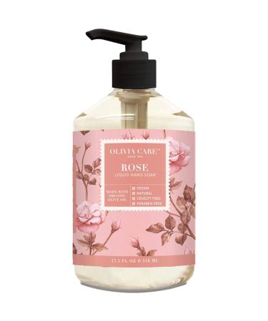 Liquid Hand Soap By Olivia Care. Rose & Essential Oils. All Natural - Cleansing, Germ-Fighting, Moisturizing Hand Wash for Kitchen & Bathroom - Gentle, Mild & Natural Scented - 18.5 OZ