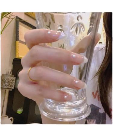 French Tip Press on Nails - Short Pointed Tip Press On Nails with Nail Tips Naked colored small pearls Design Glossy press on nails Acrylic False Nails Cute Artificial Nails - Buy Online on GoSupps.com