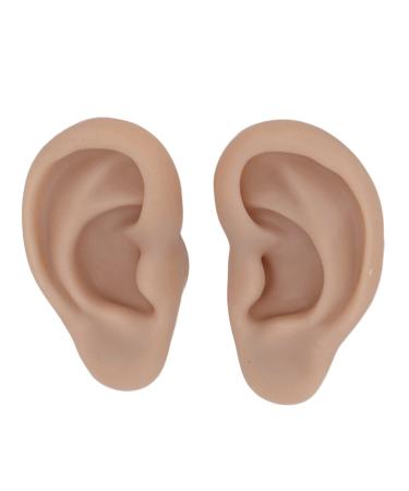 Artificial ear model 1 pair of reusable flexible realistic exercise experience-silicone-human ear model for ear ring display (dark skin tone)