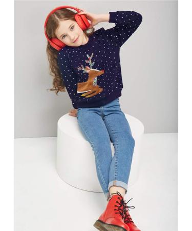 Little Hand Baby Girls Christmas Sweatshirt | Xmas Jumper Toddler Tees | Reindeer/Navy Blue | Ages 1-8 Years - Buy Online on GoSupps.com