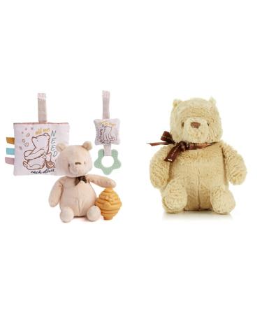 KIDS PREFERRED Classic Pooh 4 Piece Set with Pooh Stuffed Animal Squeaker Toy Crinkle Square and Teether & Baby Classic Winnie The Pooh and Friends Stuffed Animal Original Version 9 Inch Pooh