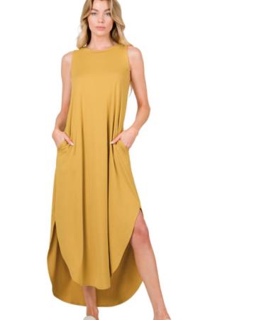 Sleeveless Freeflow Dress with Pockets Mustard M-L Mustard