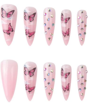 Justotry 24 Pcs Stiletto Butterfly Fake Nails - Pink French Press on Nails for Women - Buy Online on GoSupps.com