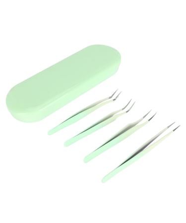 Saluaqui 4-part eyelash sink set stainless steel tweezers for false eyelash extensions multifunctional eyelash applicator tools for the salon at home (green)