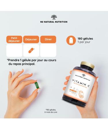 VITAMINE C 1000 mg DOSE LEV E + Bioflavono des - Vegan Puissant Vitamin C Pure - Antioxydant R duit la Fatigue Renforcement les D fenses - Acide Ascorbique 180 Capsules N2 Natural Nutrition - Buy Online on GoSupps.com