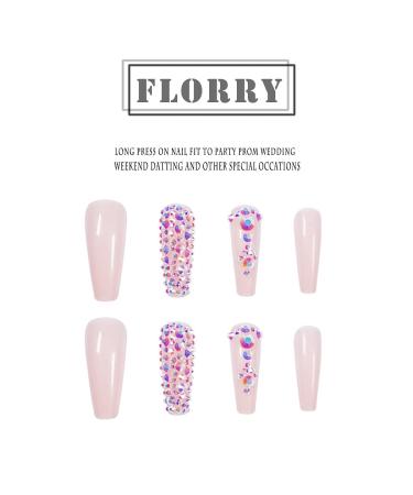 Florry Coffin Pink Rhinestone Extra Long Press on Nails 24Pcs - Luxury Acrylic Fake Nails for Women and Girls - Buy Online on GoSupps.com