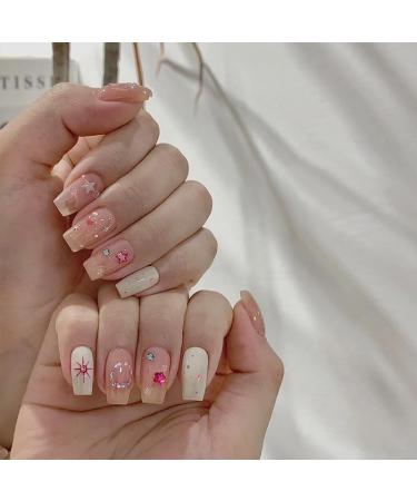 24Pcs/Set Press On Nails Mid Length Colored Diamond Star Nail Patch False Nails Acrylic Fake Nails Full Cover Nails Tips Artificial Finger Manicure Press on nails for Women and Girls - Buy Online on GoSupps.com