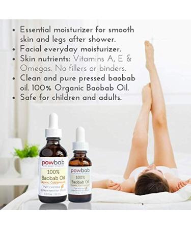 100% Organic Baobab Oil - Cold Pressed Hair & Nail Essential - Raw Skincare Moisturizer Pure Vitamin E for Scars - 1 oz - Buy Online on GoSupps.com