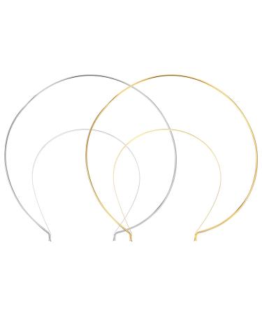 Minkissy Smooth Metal Headbands 2Ps Double Crown Headband Metal Halo Crown Frame Hairband Plain Thin Bulk Headbands for Wedding Birthday