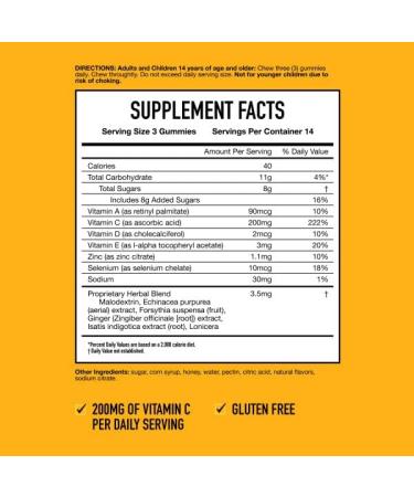 Airborne 200mg Vitamin C + Zinc Gummies for Adults - Immune Support Supplement (42 Gummies) - Honey Lemon Flavor - Antioxidant Vitamins A, C & E - Buy Online on GoSupps.com