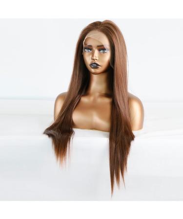 Greenmirr Yaki Brown Lace Front Wig - 24in Long Straight Synthetic Ombre Brown Replacement Wig | Shop Now for Premium Quality Lace Front Wigs - Buy Online on GoSupps.com