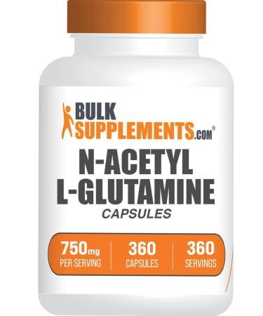 BulkSupplements.com N-Acetyl L-Glutamine Capsules - Glutamine Supplement Amino Acids Supplement - Gluten Free 1 Capsule per Serving (750mg) 360 Count (Pack of 1)