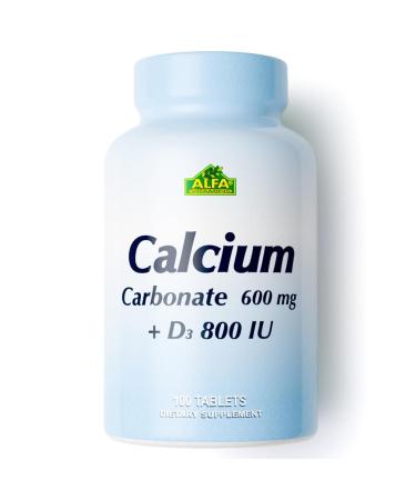 Calcium 600mg + D3 Dietary Supplement by ALFA Vitamins - Promotes Healthy Bones - Healthy Teeth - Healthy Heart - Healthy Nervous System -100 Tablets
