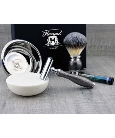 Shop Vintage Look Men's Shaving Set | Eco-Friendly Brush DE Safety Razor Engraved Bowl & Soap - Perfect Gift for Him - Buy Online on GoSupps.com