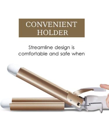 3 Barrel Hair Curler 25mm - Adjustable Temperature Hair Waver Curling Iron for Long or Short Hair Styling - Large Wave Ceramic Crimpers - Gold - Buy Online on GoSupps.com