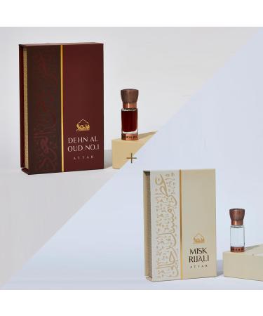 Dukhni Dehn Al Oud Attar & Misk Rijali Attar 6ml Smokey Oudh Perfume Oil & 6ml Soft Silky White Musk | Arabian perfume oil for men and women 100% Pure arabic fragrances Islamic & Eid gifts