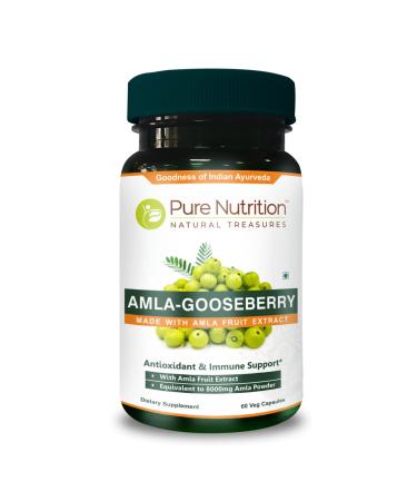 Pure Nutrition Amla Extract 1000mg per Serving. (Equivalent to 8000mg Amla Fruit Powder) Non GMO | 60 Veg Capsules 60 Count (Pack of 1)