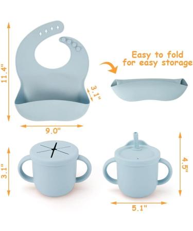 Silicone Sippy Cup with Straw & Feeding Bib Combo | 2-in-1 Toddler Snack Cup | Spill-Proof, Non-Slip, BPA-Free | 9oz Blue - Buy Online on GoSupps.com