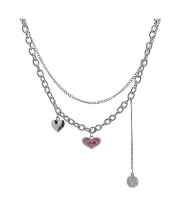 Oralgos trendy heart Double -like fringe necklace fashionable accessory alloy material chain necklace for parties and appointments metal