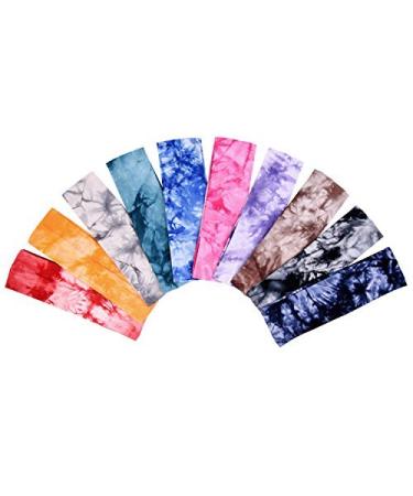 Tie Dye Headbands Cotton Stretch Headbands Elastic Yoga Hairband for Teens Girls Women Adults  Assorted Colors  10 Pieces (Classic Colors)