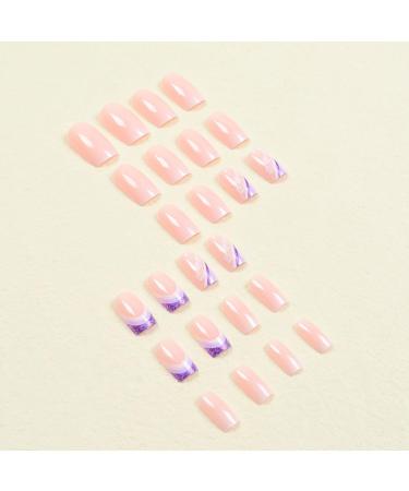 SINLOV Short Medium Square Fake Nails Flower Glossy Press on False Nails Pink Nude Ballerina Artificial Finger Nails French Full Cover False Nails for Women and Girls - Buy Online on GoSupps.com