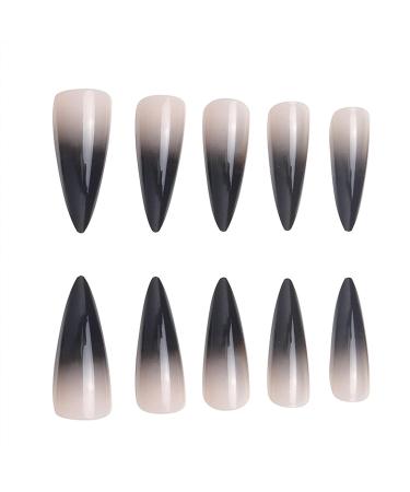 SINHOT Extra Long Stiletto Press on Nails - 24pcs Black Gradient Almond Acrylic False Nails with Glue - Buy Online on GoSupps.com