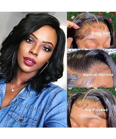 12 Body Wave Lace Closure Human Hair Wig 180 Density - Short Bob Glueless Frontal Wig with Baby Hairs - Natural Color - 4x4 Wig - Buy Online on GoSupps.com