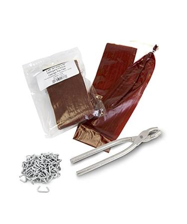 The Sausage Maker - Summer Sausage Casing Kit Tied and Looped 61mm (2.4) Dia. x 24 Mahogany Fibrous Casings (20ct) with Sausage Pliers and Casing Rings