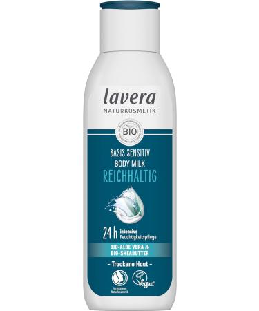 Lavera base sensitive body milk rich - natural cosmetics - vegan - organic aloe vera & organic seasons - 24 h intensive moisture care - PETA certified - biodegradable - Bodymilk - 250 ml - Buy Online on GoSupps.com