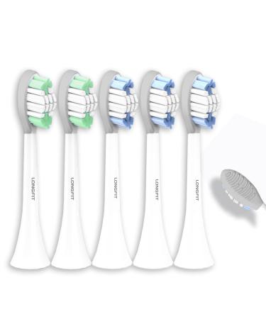 LONGFIT Electric Toothbrush Replacement Heads 5 Packs with Dupont Bristle White V