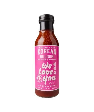Medium Spicy Korean Bulgogi Kalbi Galbi BBQ Marinade & Sauce Gluten-free, Non-GMO, Vegan, OU Kosher 15oz (pack of 1) Medium Spicy Korean Bulgogi BBQ Sauce & Marinade