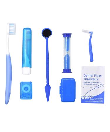 Angzhili Portable Orthodontic Toothbrush Kit for Orthodontic Patient Orthodontic Care Kit for Braces Interdental Brush Dental Wax Dental Floss Toothbrush Box Oral Care Kit Dental Travel Kit(Blue)