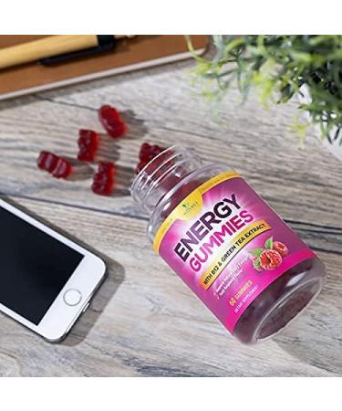 Energy Gummies with Vitamin B12, Green Tea & Guarana Extract - 60 Vegan Gummies for Daily Energy Boost, Raspberry Flavor - Non-GMO & Delicious Chewable Supplement for Men and Women - Buy Online on GoSupps.com