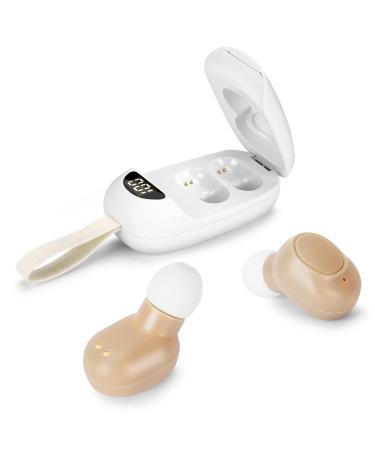 Rechargeable Hearing Aids for Seniors & Adults with Noise Cancelling,Digital Hearing Amplifier with Into Ear No Squealing,Magnetic Contact Charging Box with LED Power Display Beige