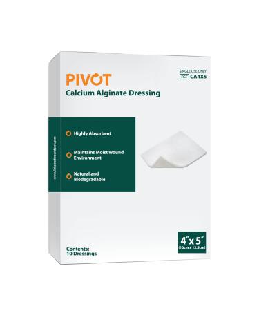 Pivot Calcium Alginate Wound Dressing All-Natural First Aid | 4x5 Dressings Box of 10