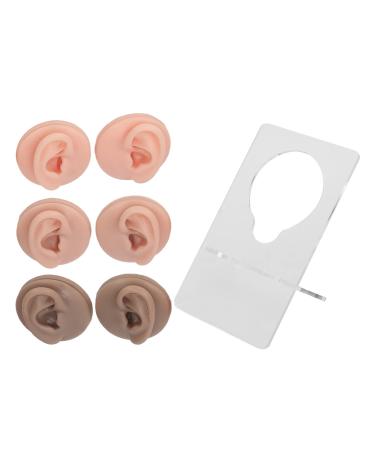 Human ear model fittings set 3 pair of soft silicone ear model acrylic bracket Human ear model for piercing exercise earring display