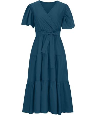 asntrgd Women's 2023 Summer Dress - V Neck Ruffle Wrap Maxi Sundress in Green XL - Buy Online on GoSupps.com